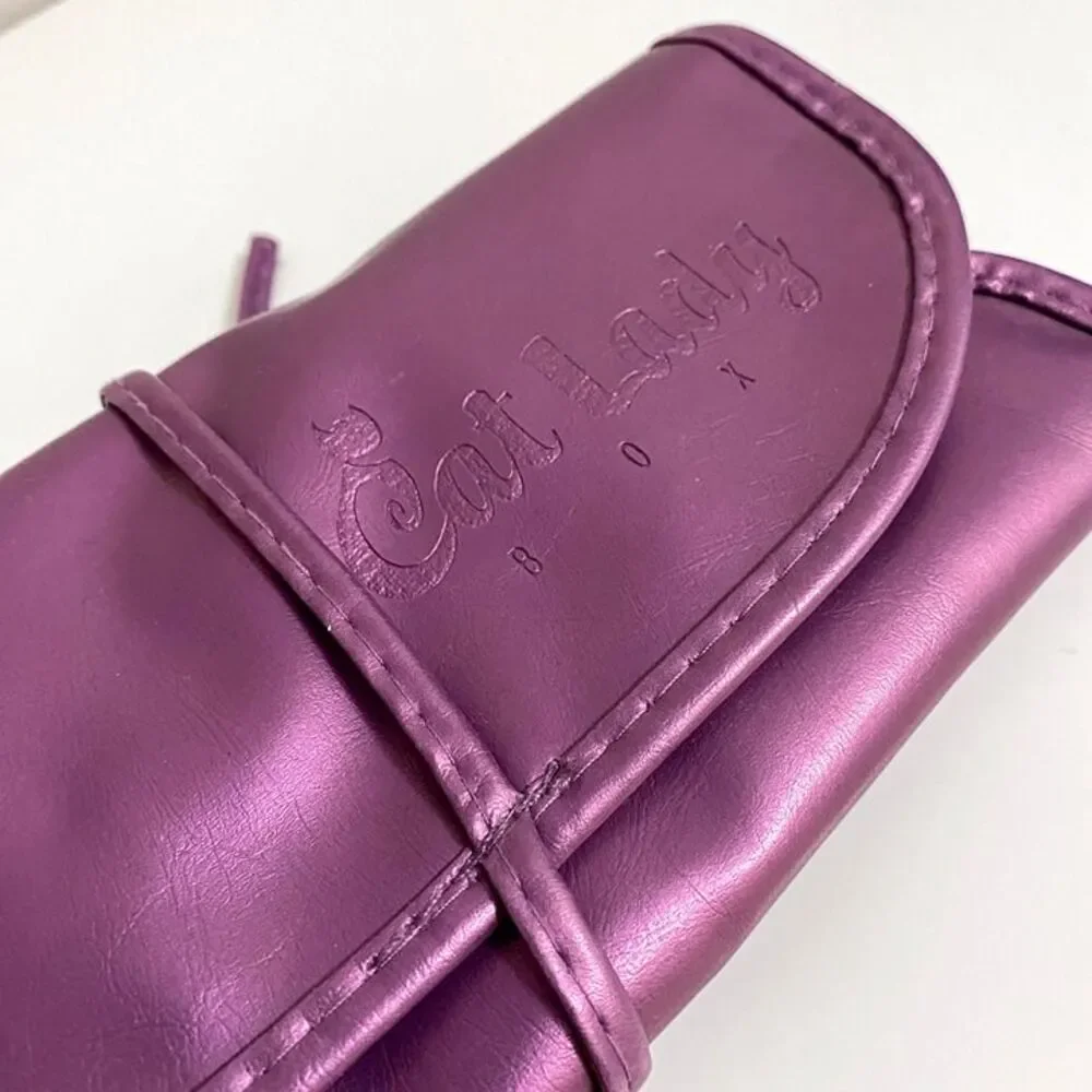 Cat Lady Box Makeup Brush Set w/ Soft Purple Case Cat Shaped Glitter Handles